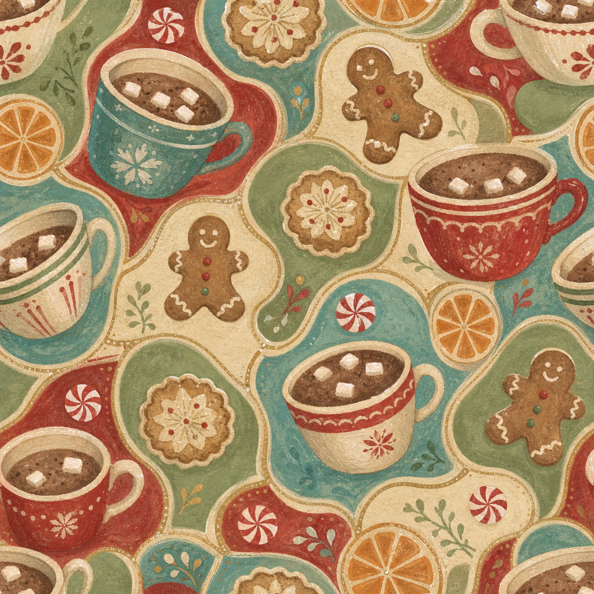 Cocoa Gingerbread Quatrefoil wrapping paper flat design