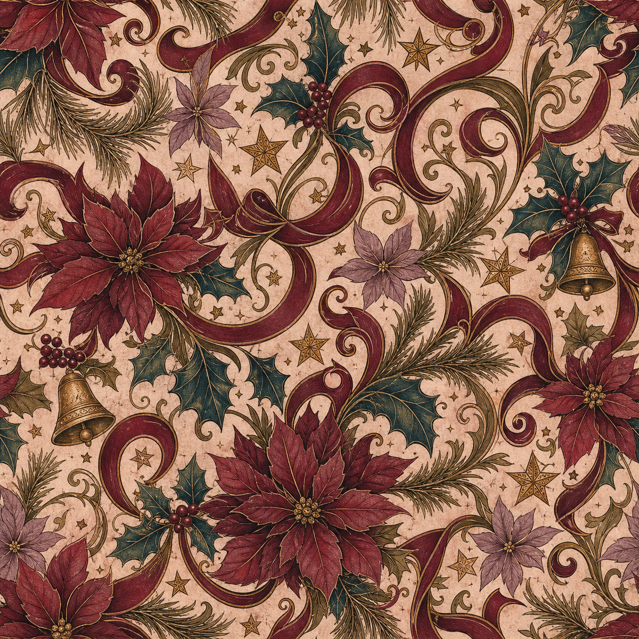 Burgundy Ribbon Stars wrapping paper flat design