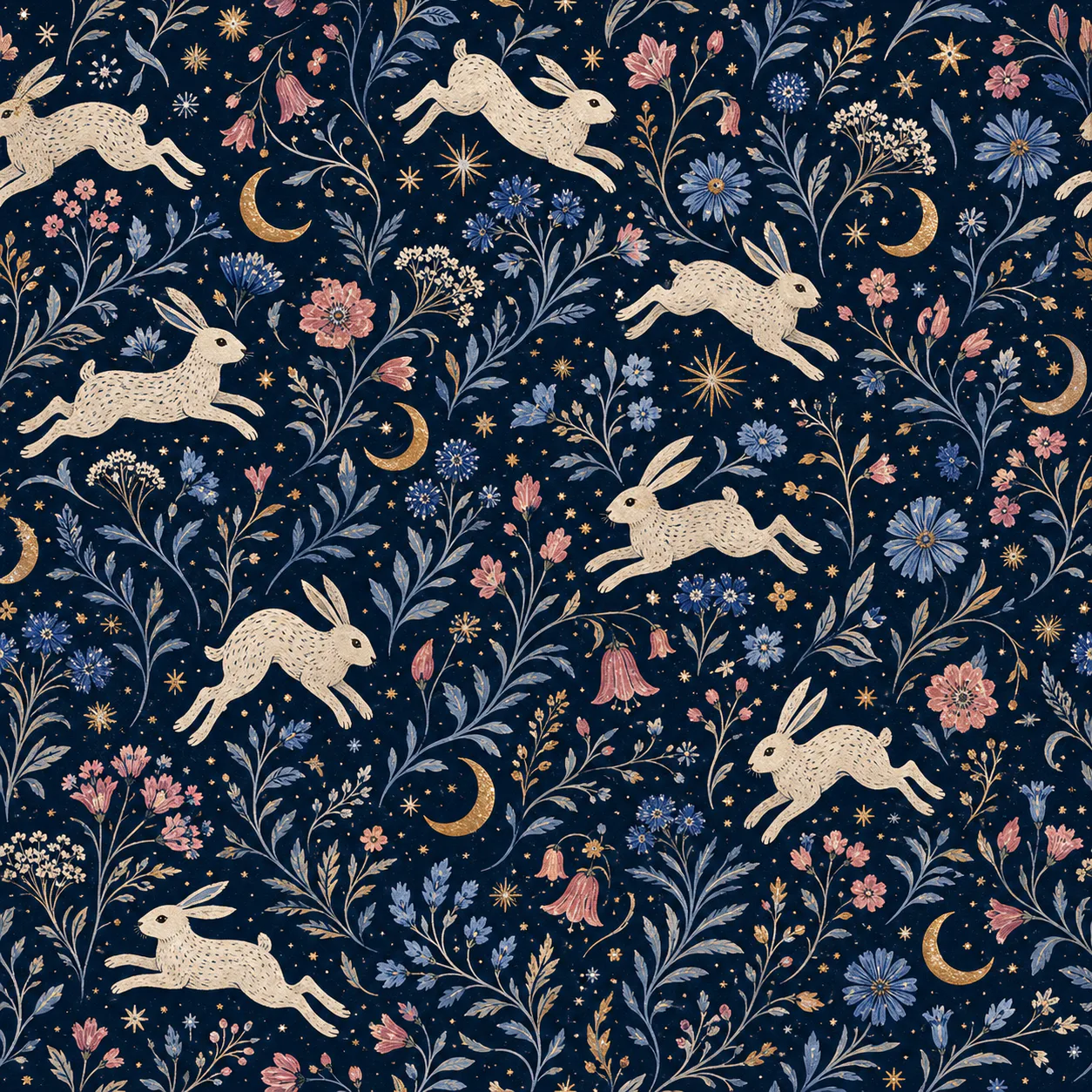 Moonlit Meadow wrapping paper flat design