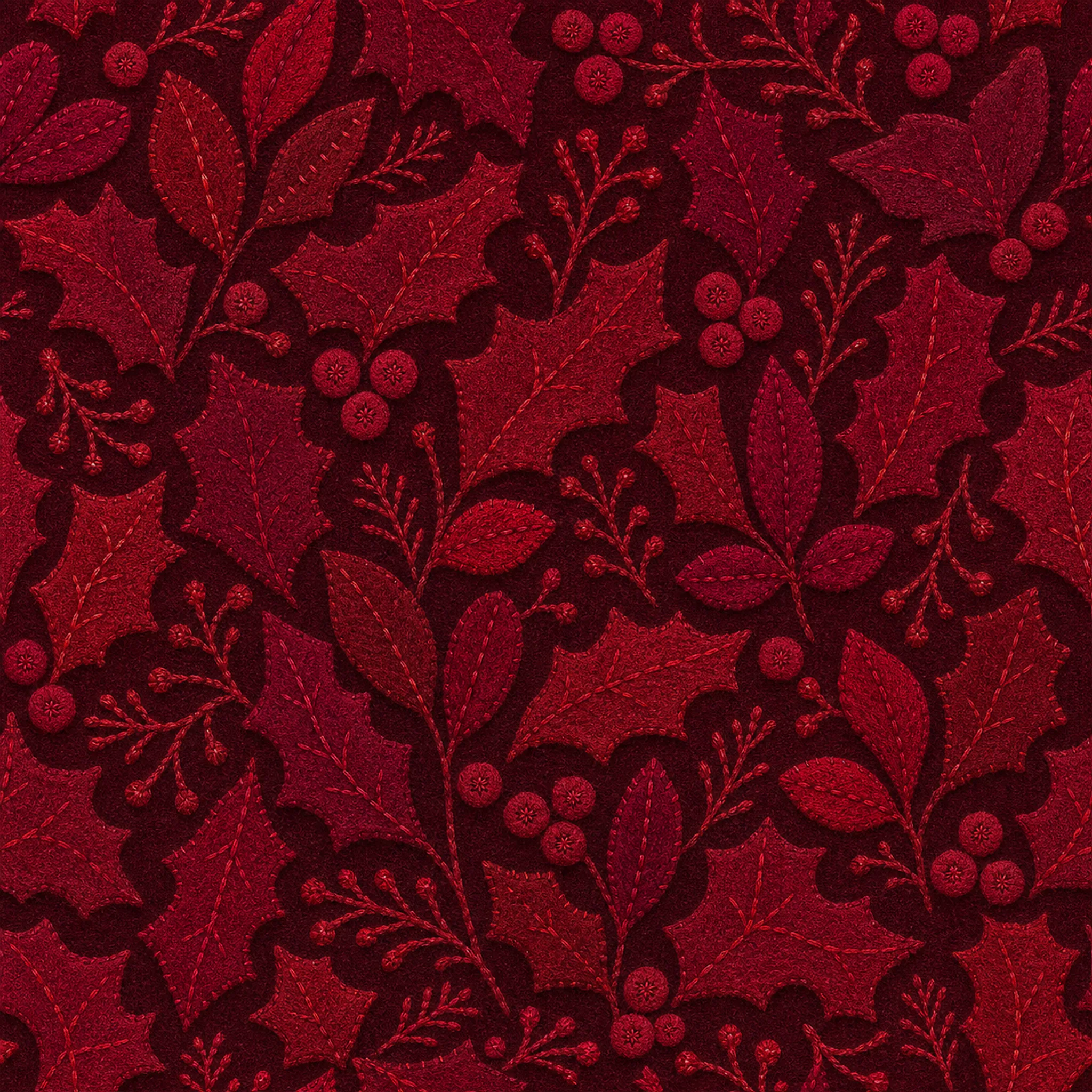 Burgundy Holly-like Shapes wrapping paper flat design