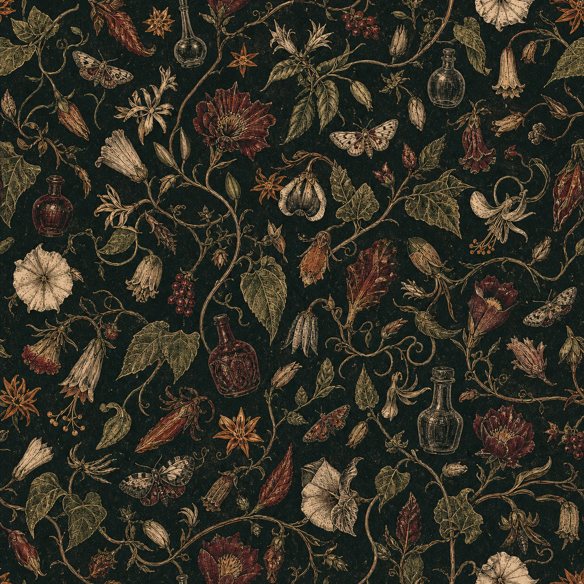 Haunted Apothecary Herbarium wrapping paper flat design