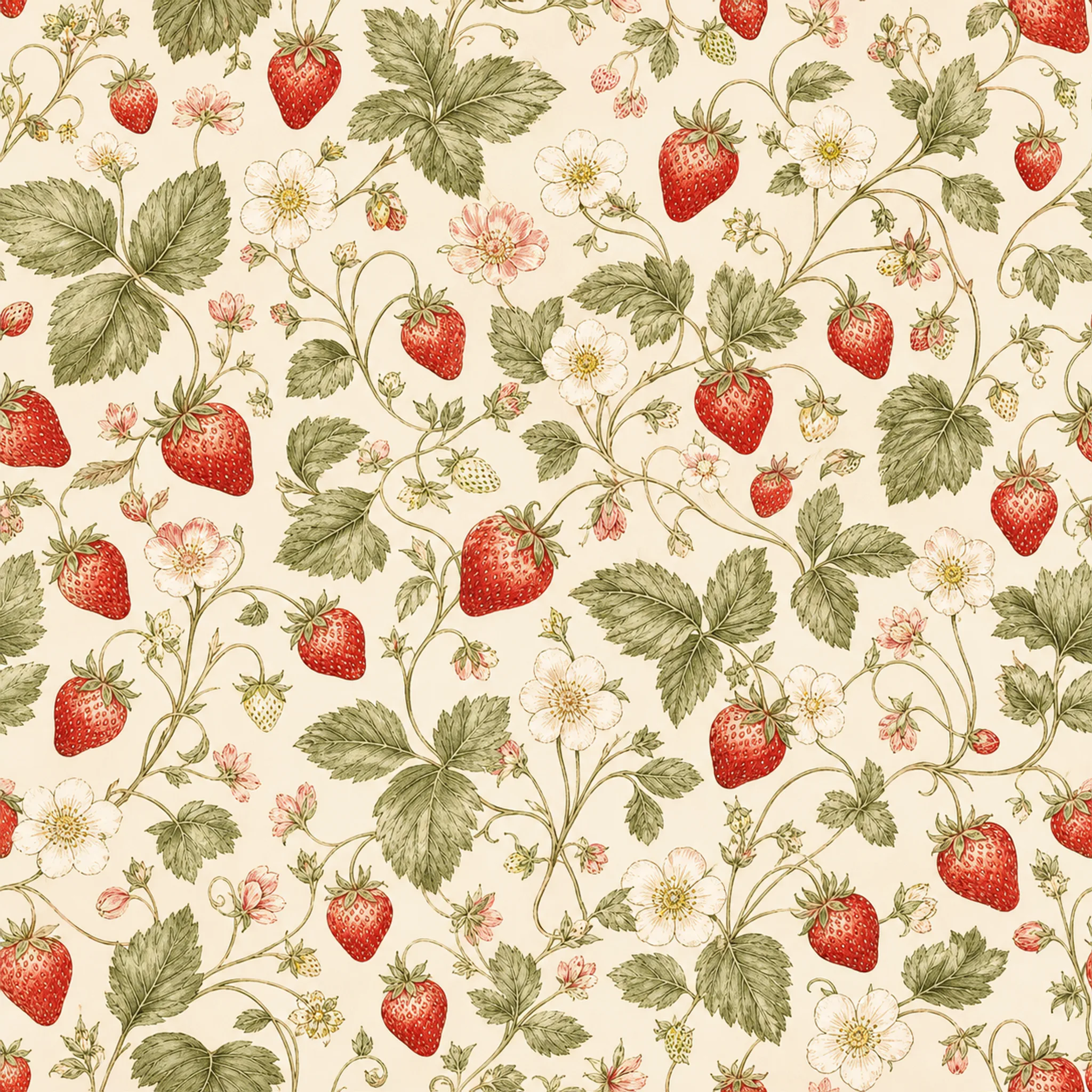 Strawberry Fleur wrapping paper flat design