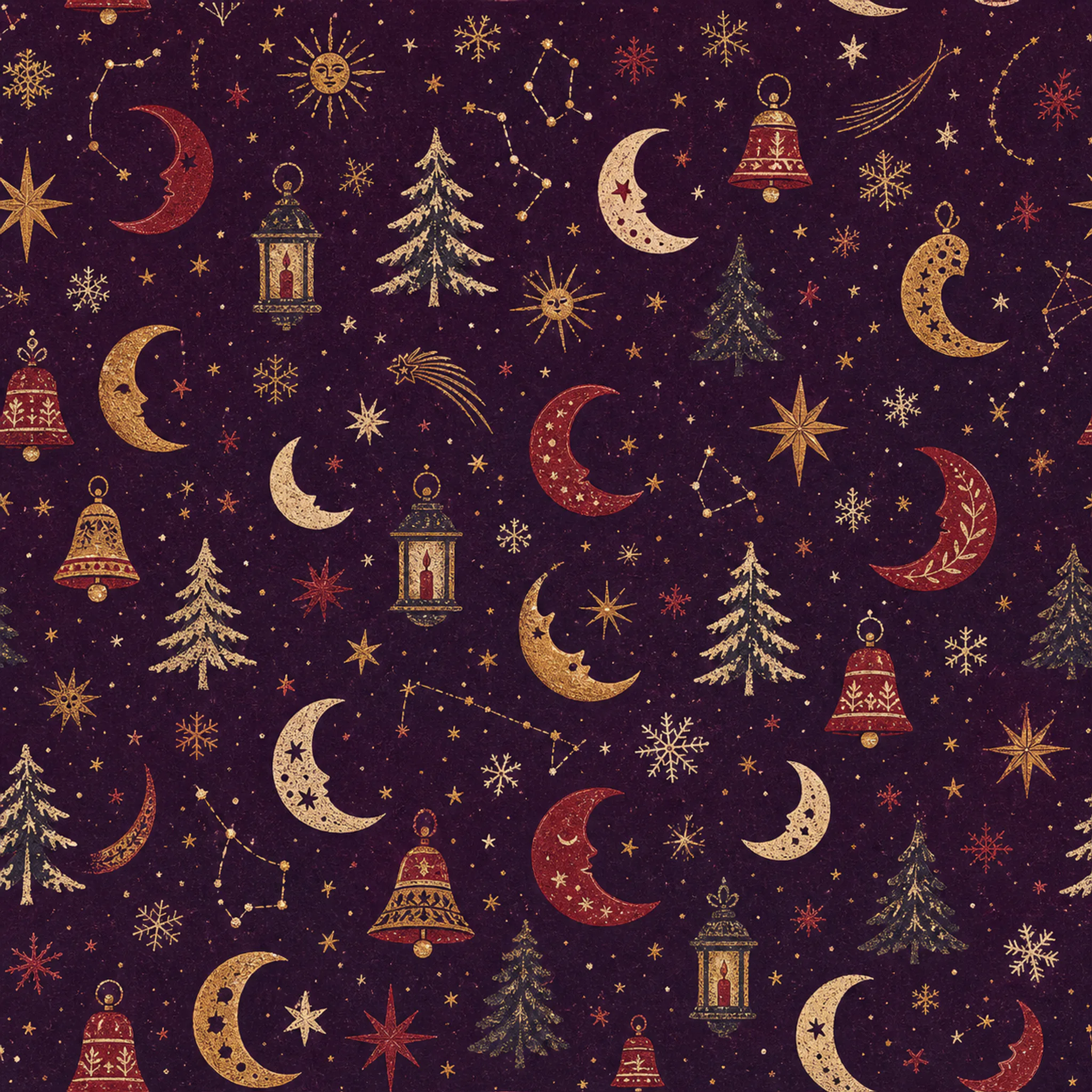 Cranberry Moon Almanac wrapping paper flat design