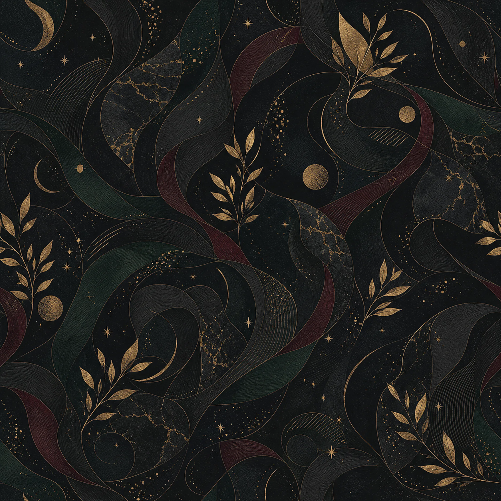 Moonlit Noir Gold Sprigs wrapping paper flat design