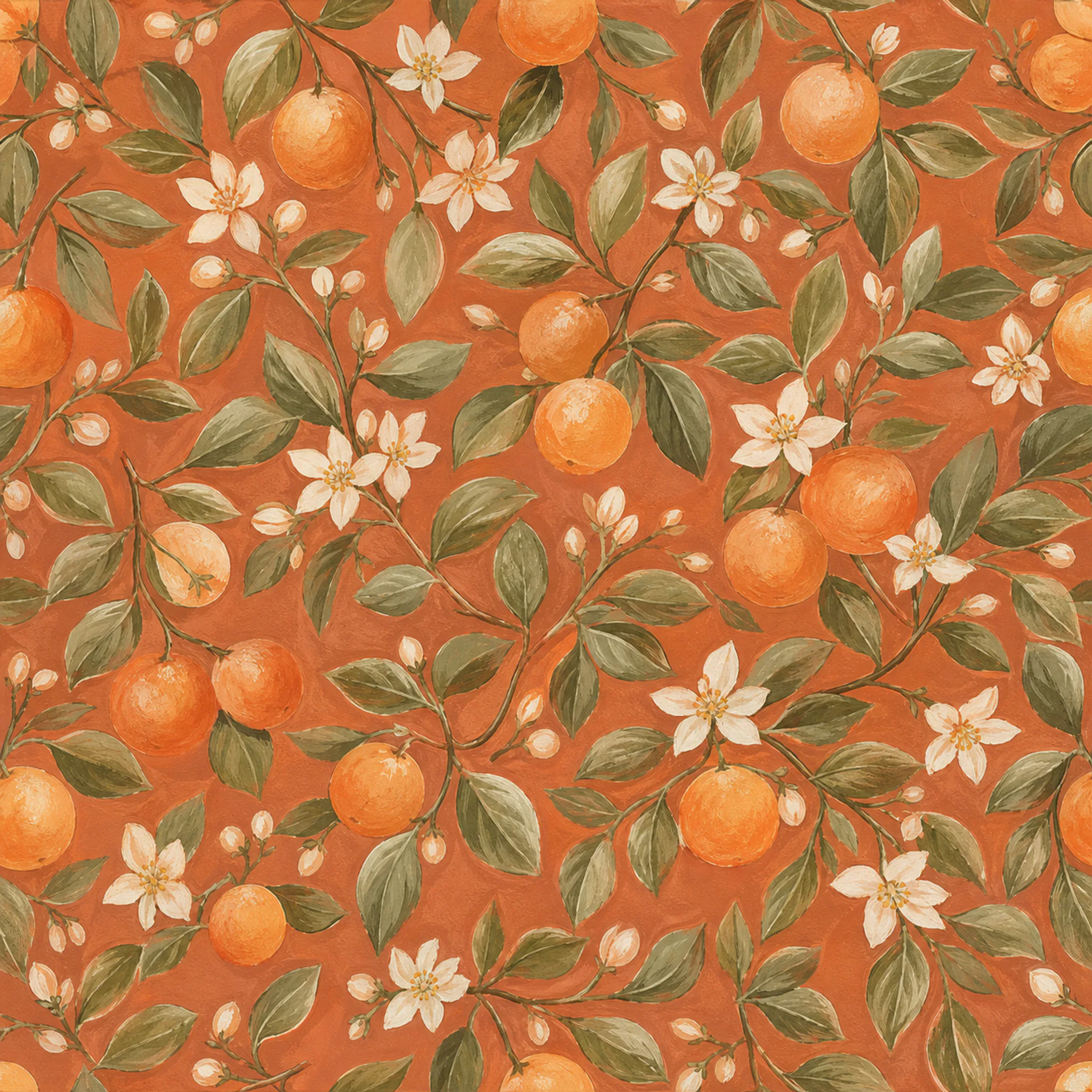 Terracotta Citrus Branches wrapping paper flat design