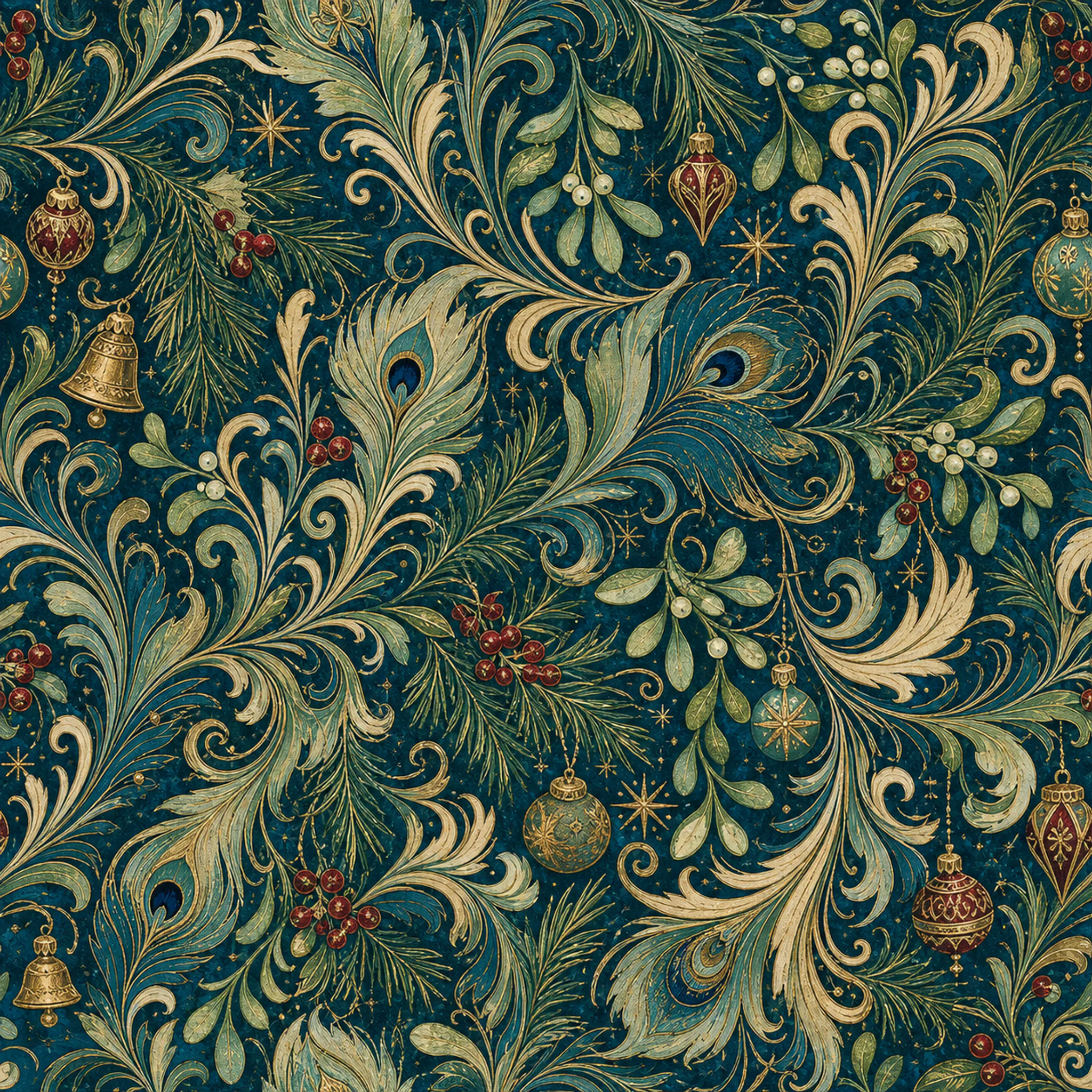 Teal Winter Plumes wrapping paper flat design
