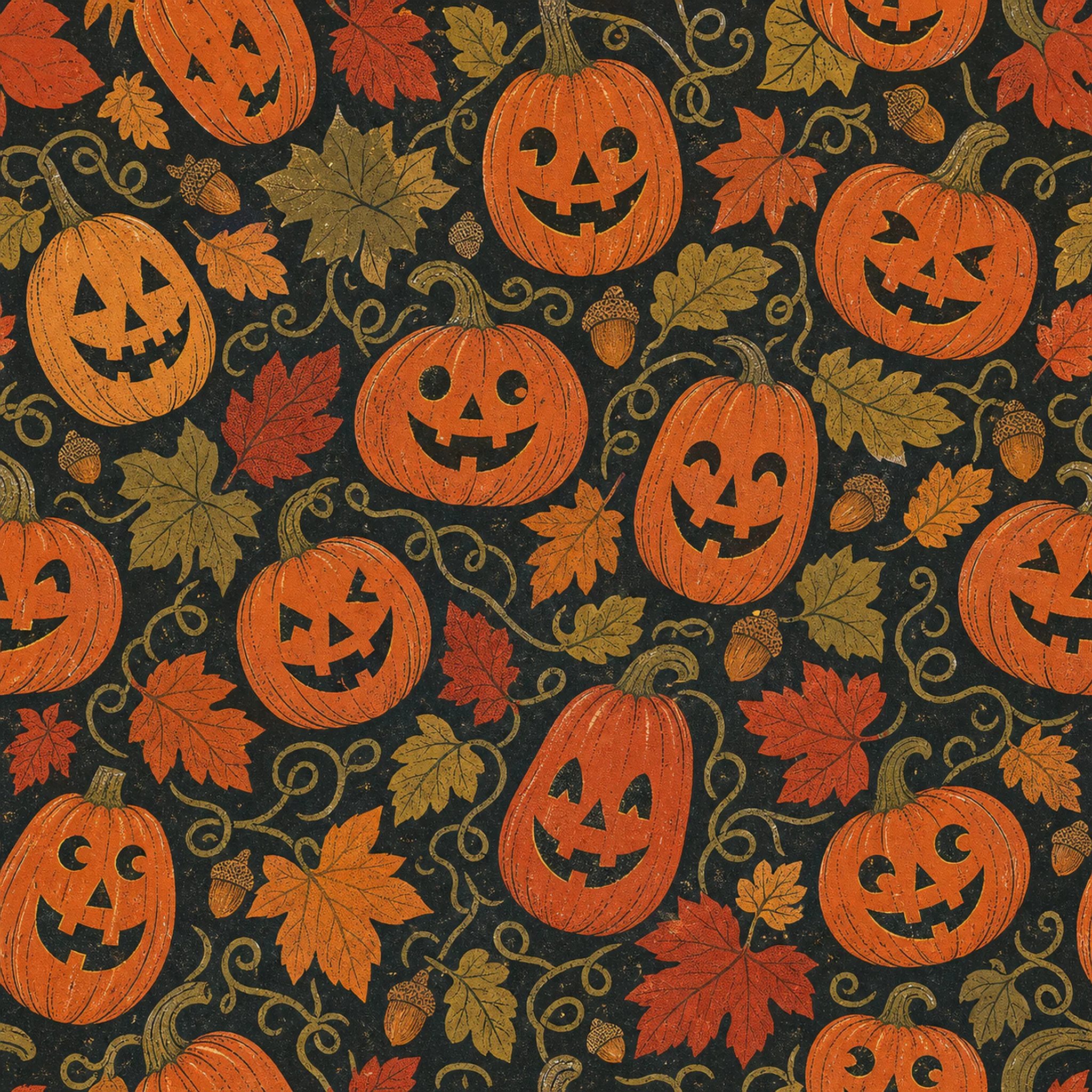 Harvest Jack O' Lanterns wrapping paper flat design