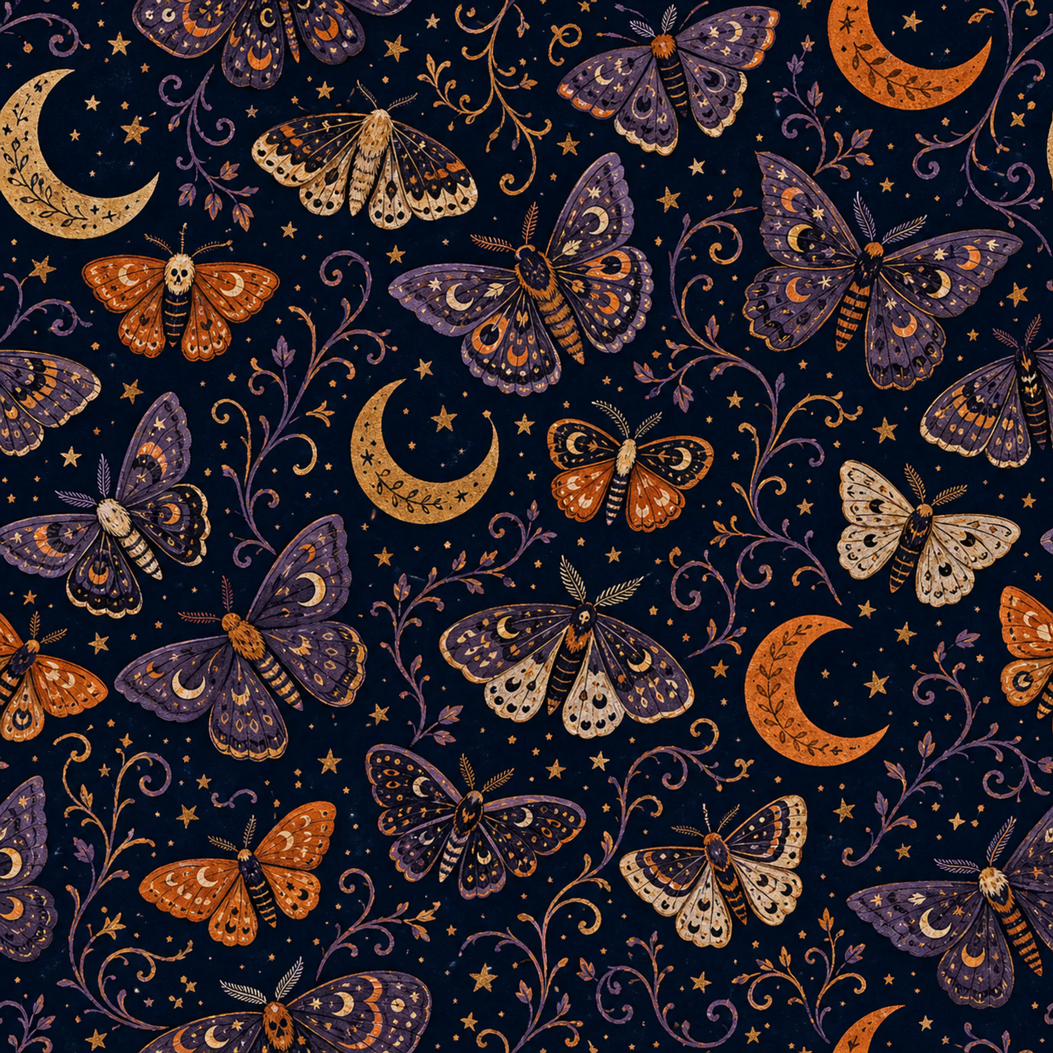Moonlit Moth Crescents wrapping paper flat design