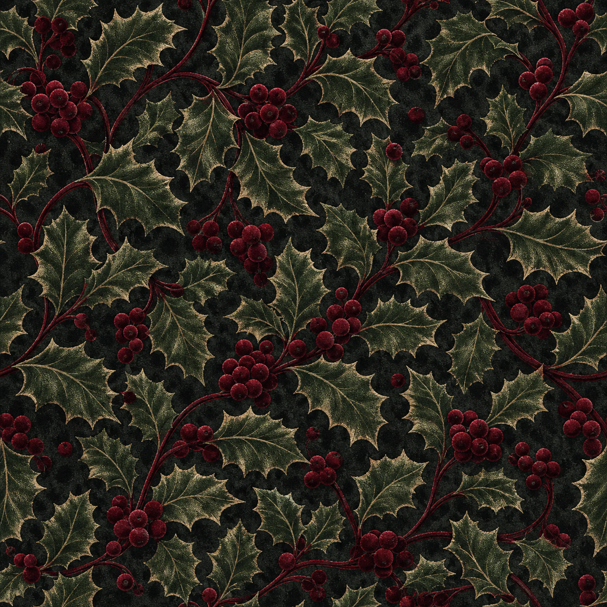 Velvet Holly wrapping paper flat design