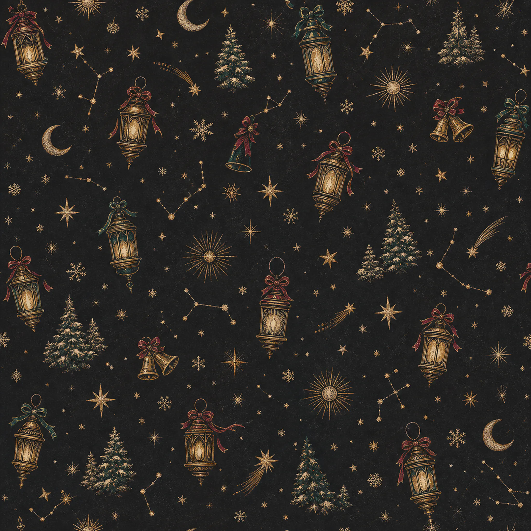 Frosted Lantern Orbits wrapping paper flat design