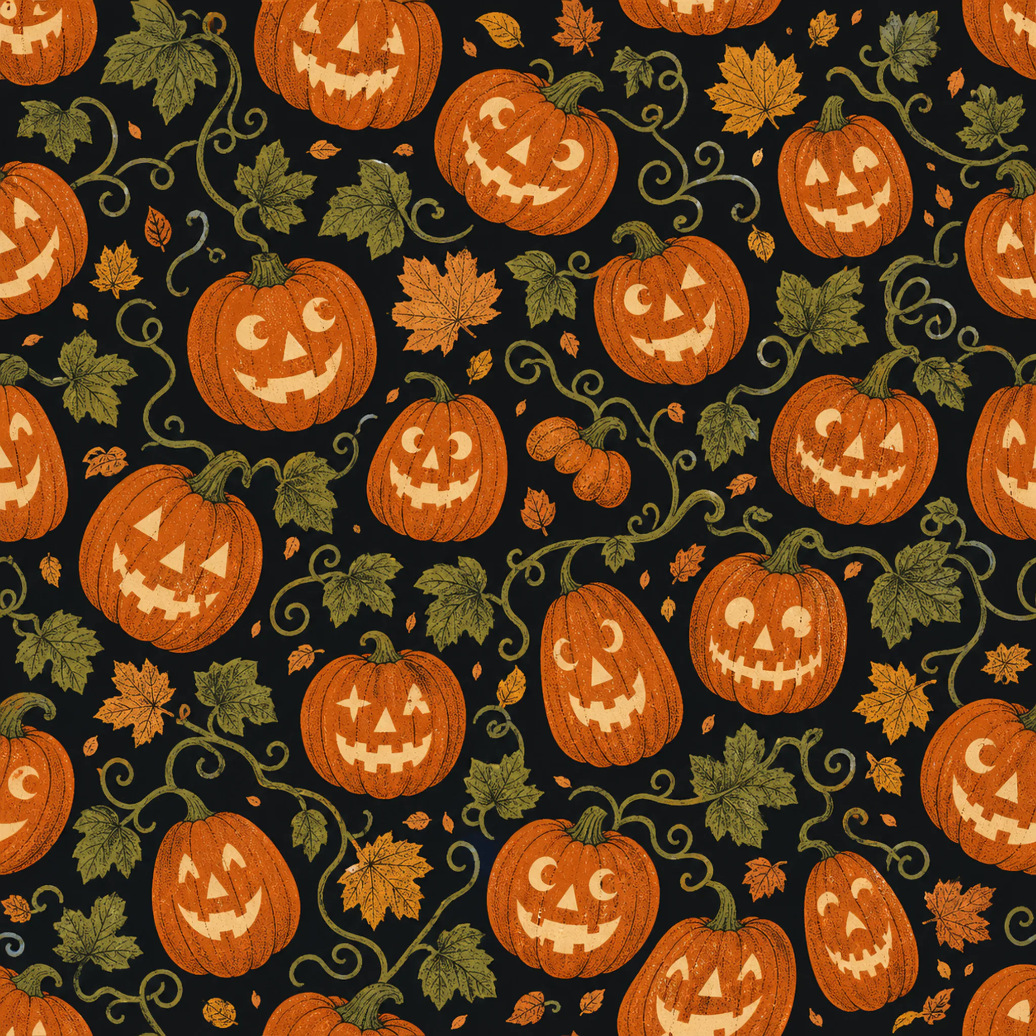Pumpkin Lantern Parade wrapping paper flat design