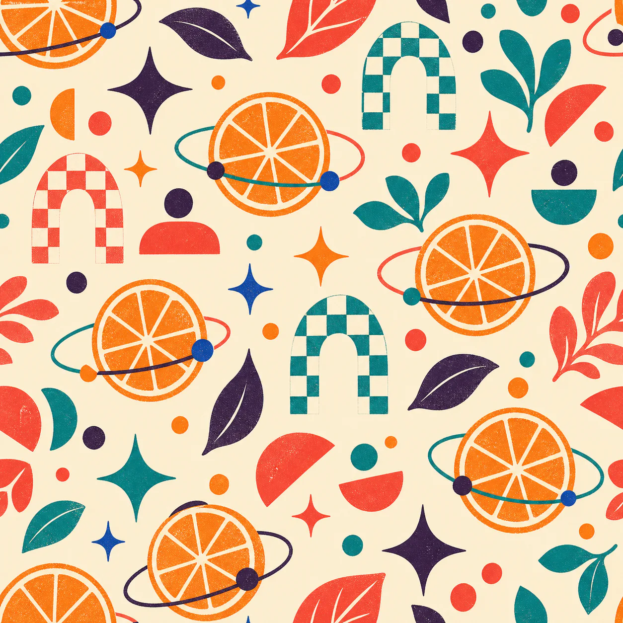Orbiting Citrus wrapping paper flat design