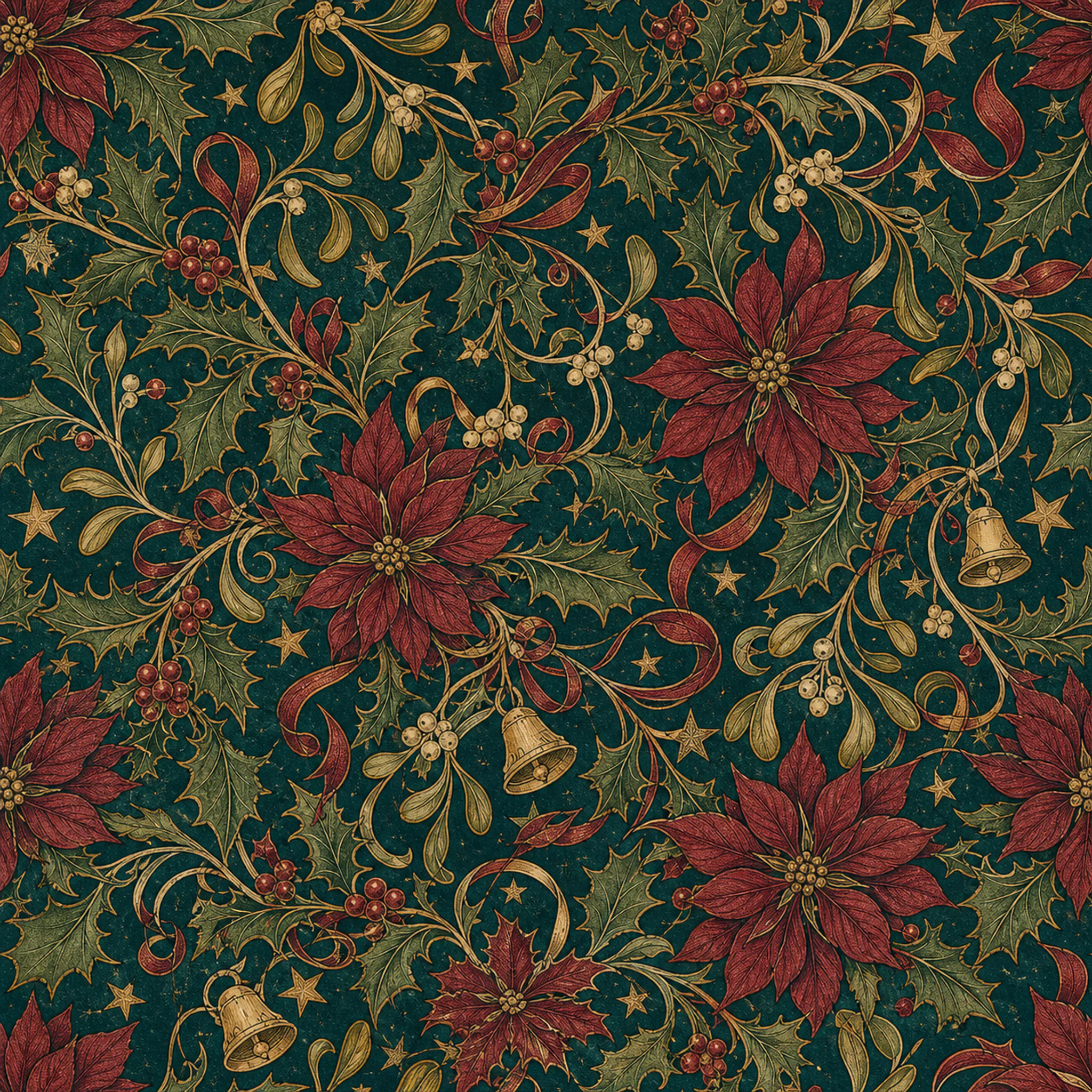 Gilded Holly Garland wrapping paper flat design