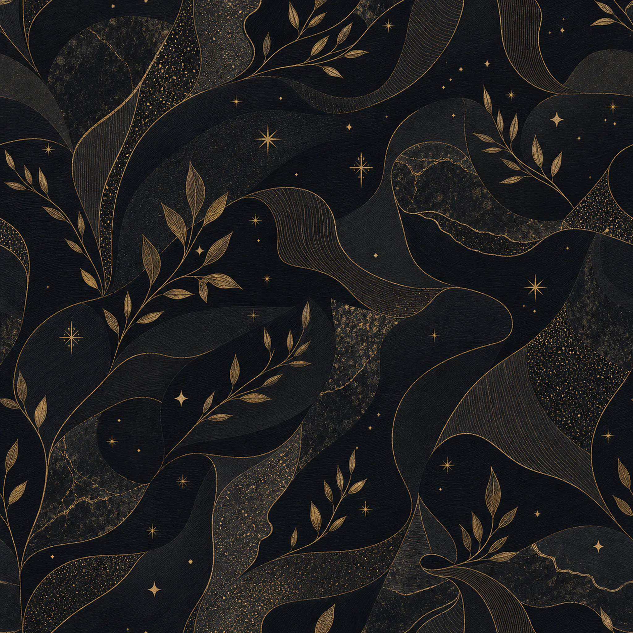 Rosy Noir Gold Sprigs wrapping paper flat design