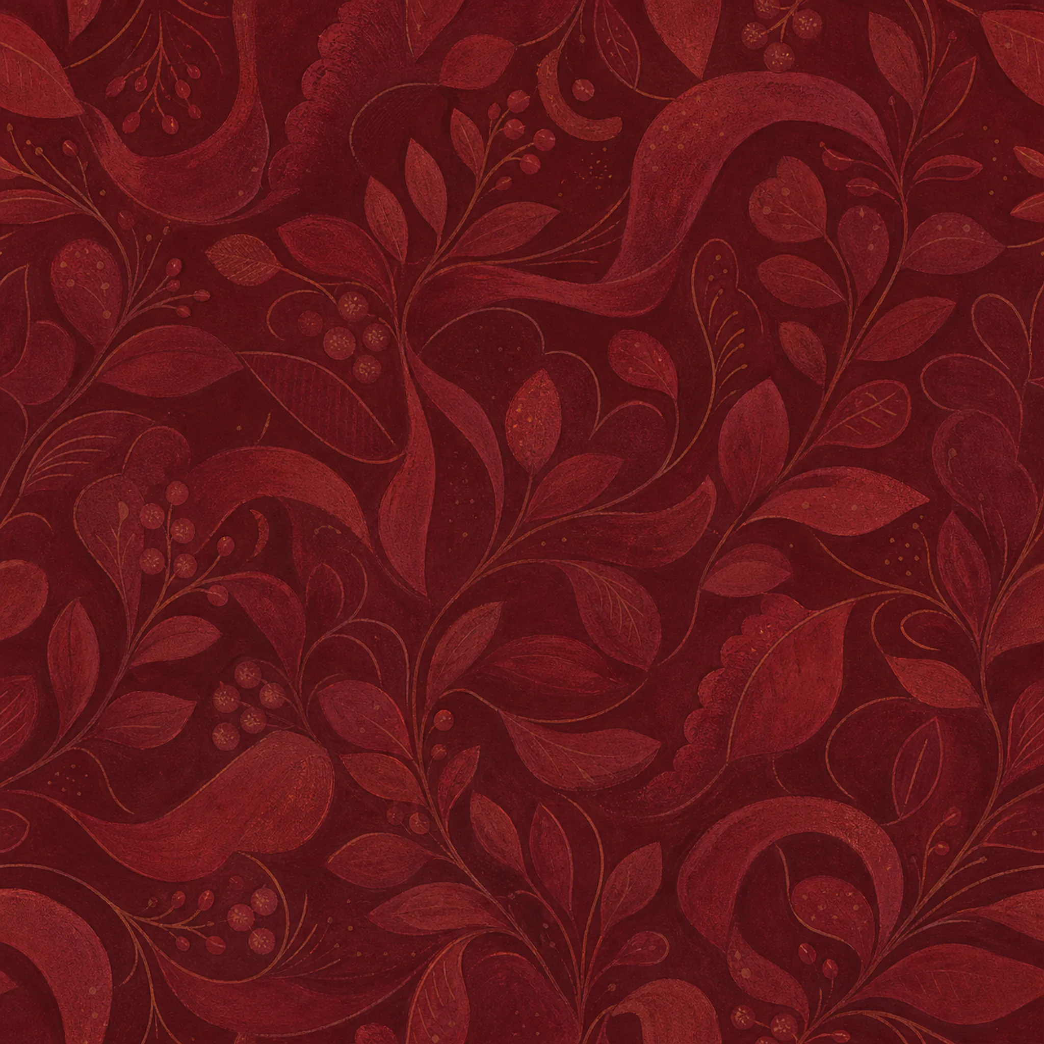 Velvet Crimson Sprigs wrapping paper flat design
