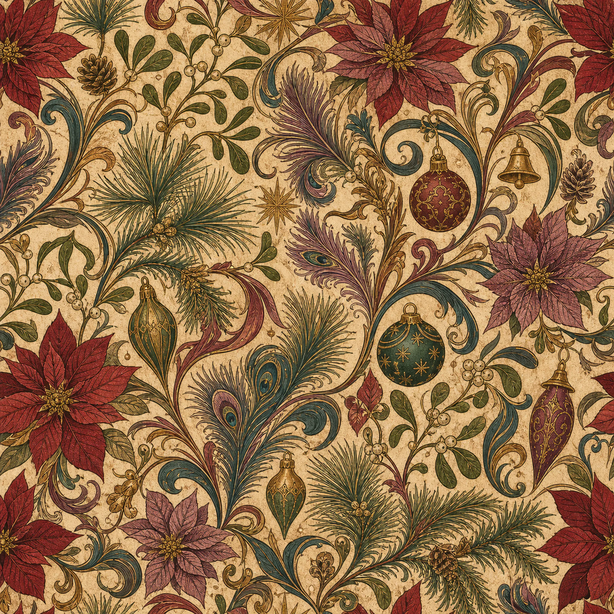 Vintage Botanical Currents wrapping paper flat design