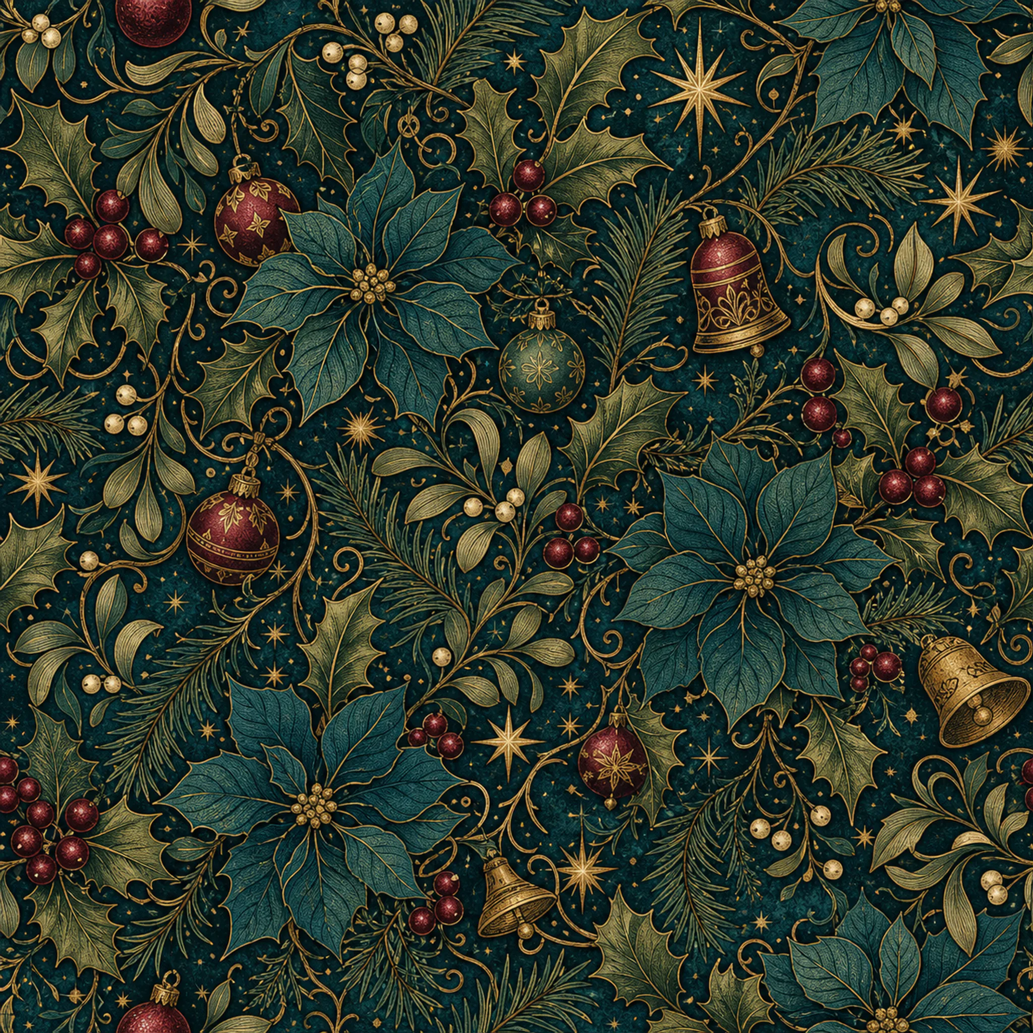 Teal Nocturne Poinsettia wrapping paper flat design