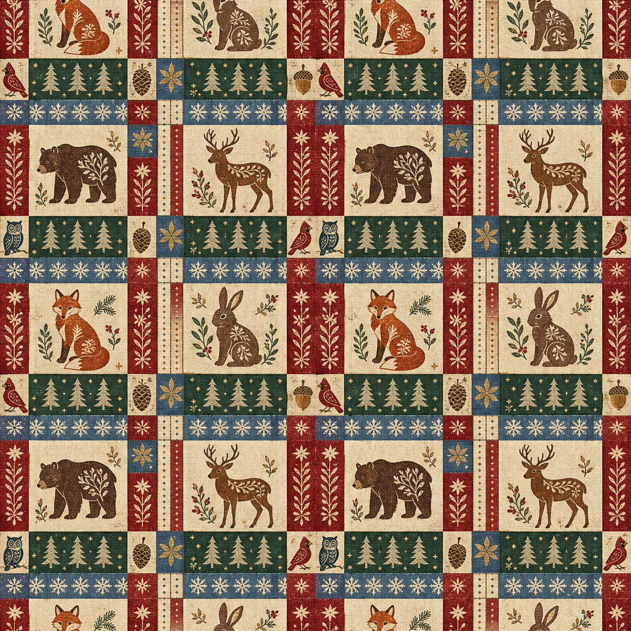 Woodland Offset Check wrapping paper flat design