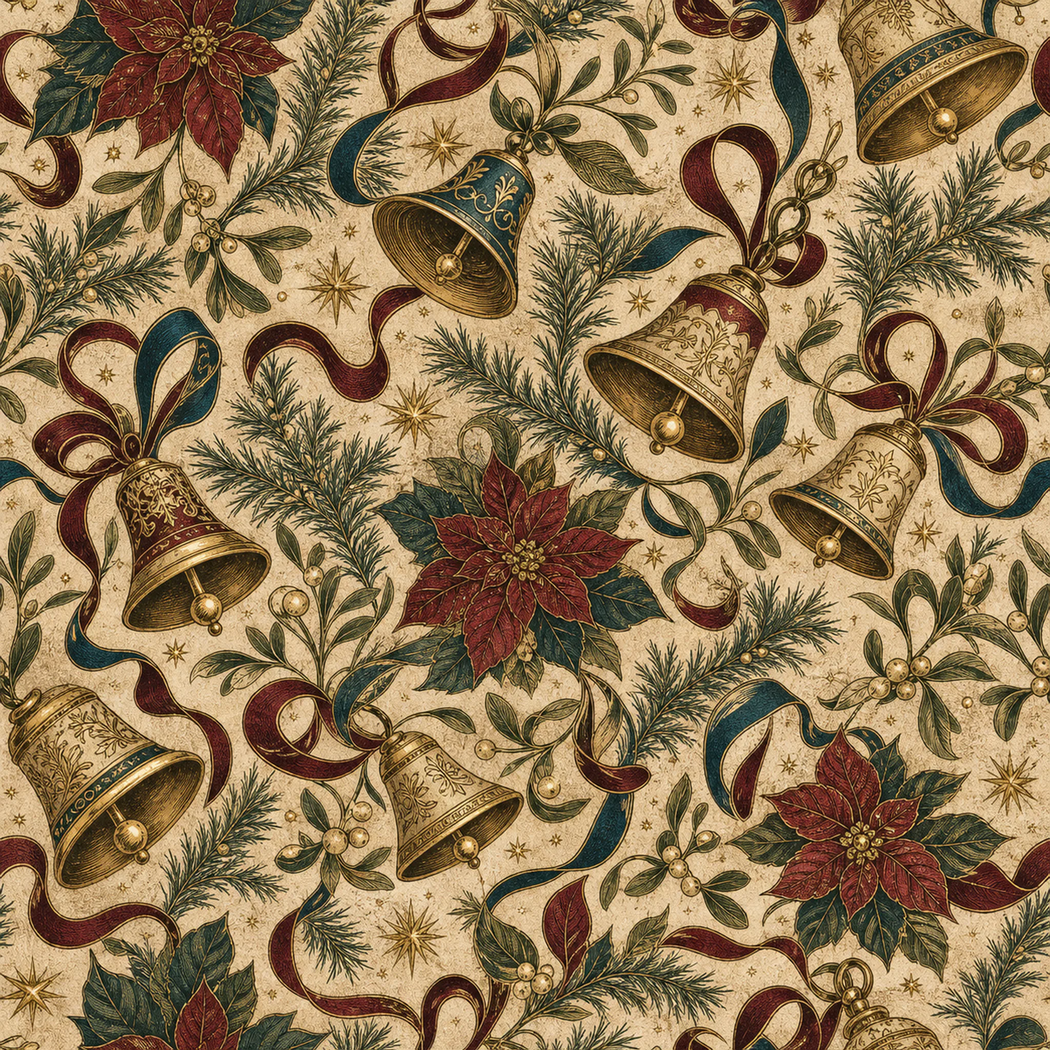 Antique Gold Bell Cascade wrapping paper flat design