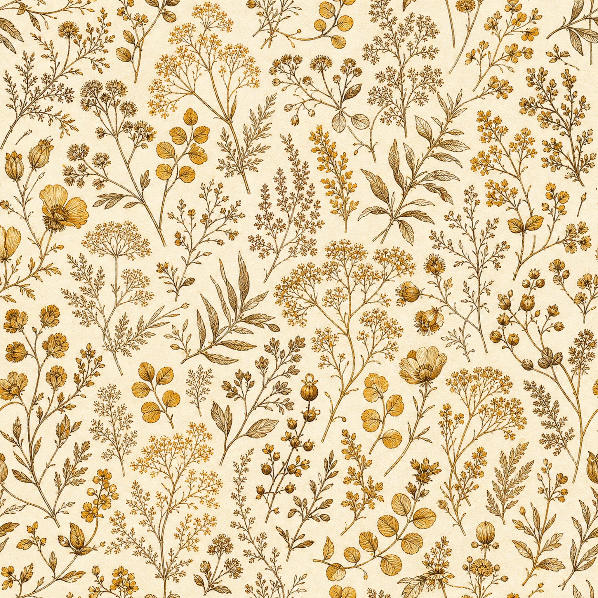 Saffron Herbarium Sprigs wrapping paper flat design
