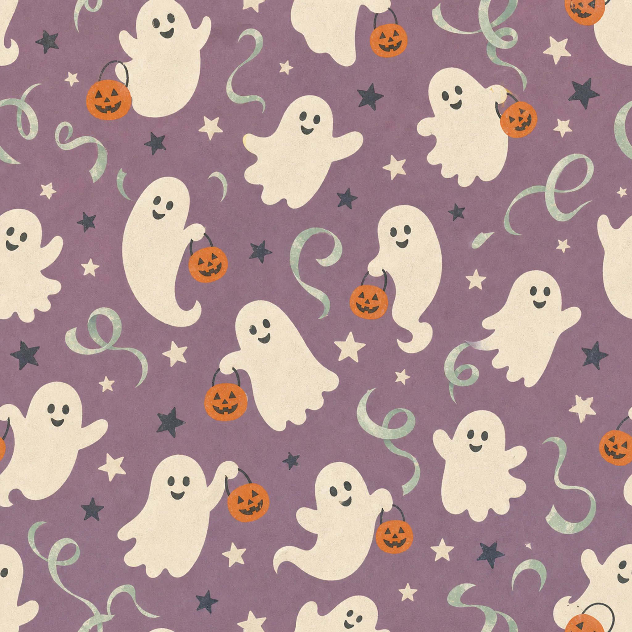 Friendly Ghost Parade wrapping paper flat design